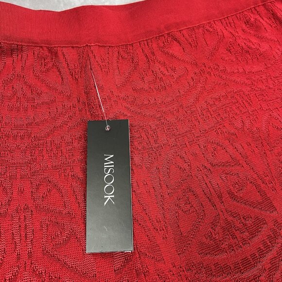 MISOOK Red Textured Knit A-Line Midi Skirt L Pull On Holiday Party NWT - Picture 2 of 7